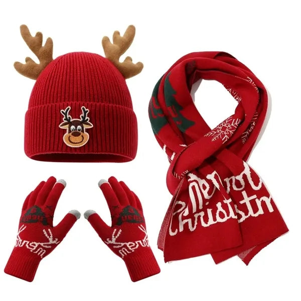 3 In 1 Winter Warm Beanie Hat Scarf Touchscreen Gloves Set