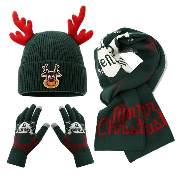 3 In 1 Winter Warm Beanie Hat Scarf Touchscreen Gloves Set