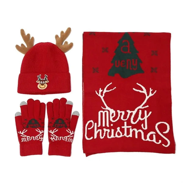 3 In 1 Winter Warm Beanie Hat Scarf Touchscreen Gloves Set