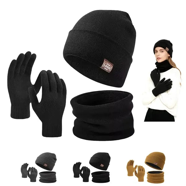 3 Pieces Set Winter Thicken Knit Beanie/Scarf/ Gloves