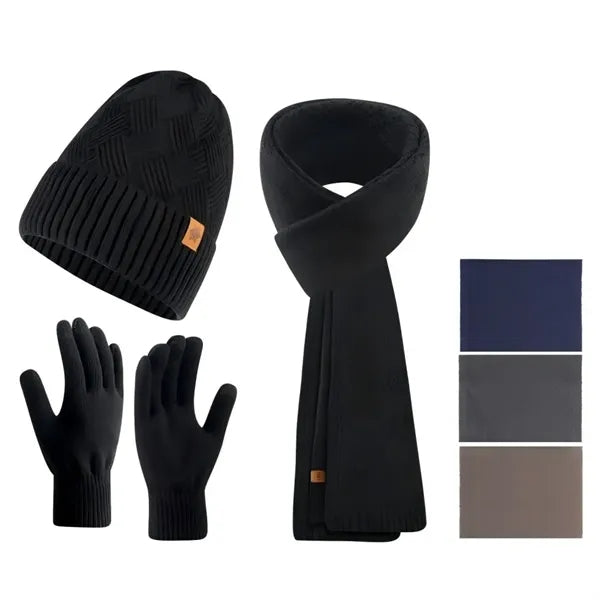 3 In 1 Winter Warm Beanie Hat Scarf Touchscreen Gloves Set