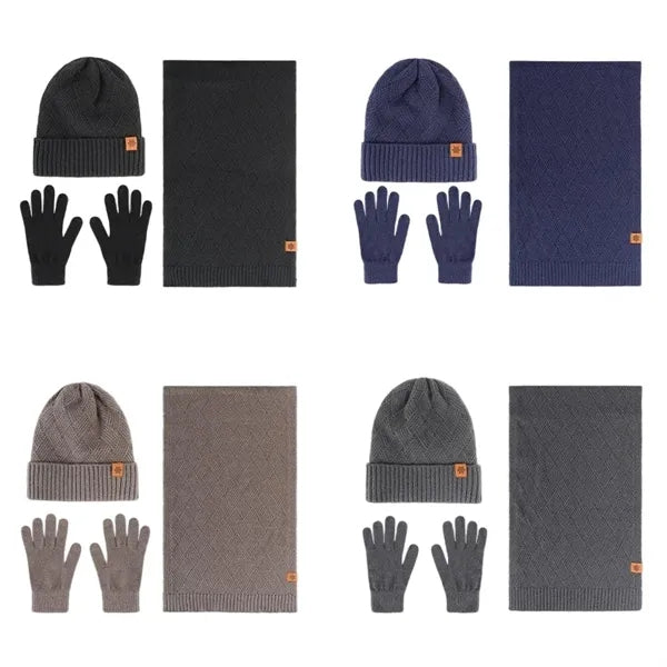 3 In 1 Winter Warm Beanie Hat Scarf Touchscreen Gloves Set