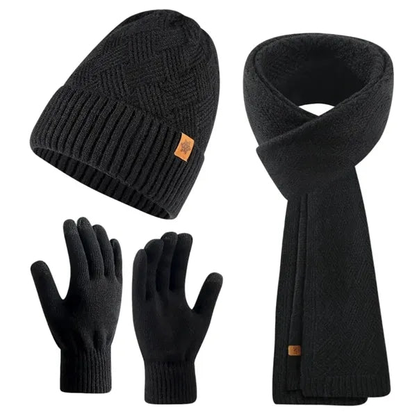 3 In 1 Winter Warm Beanie Hat Scarf Touchscreen Gloves Set