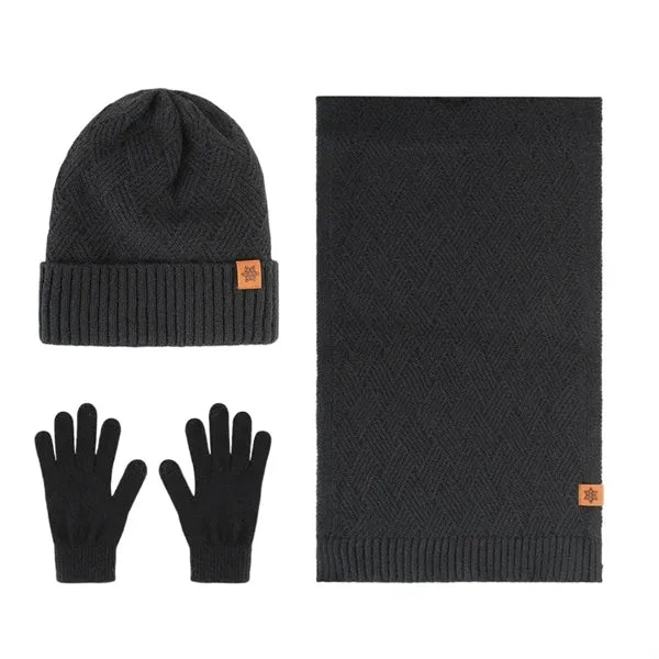 3 In 1 Winter Warm Beanie Hat Scarf Touchscreen Gloves Set