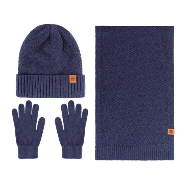 3 In 1 Winter Warm Beanie Hat Scarf Touchscreen Gloves Set