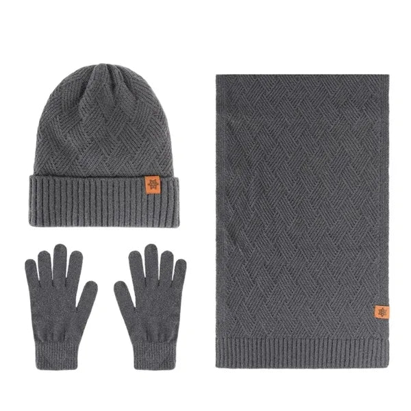 3 In 1 Winter Warm Beanie Hat Scarf Touchscreen Gloves Set