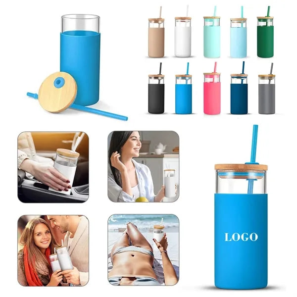 Glass Tumbler with Silicone Sleeve and Bamboo Lid
