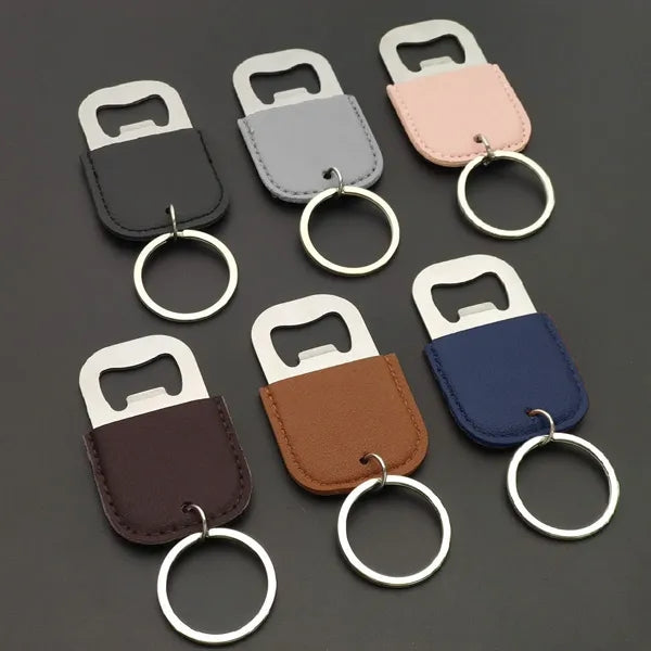 Leather Oval Bottle Opener Keychain
