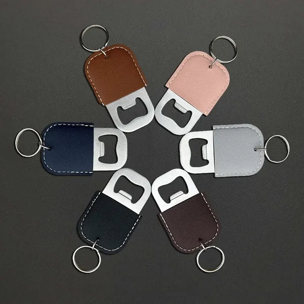 Leather Oval Bottle Opener Keychain