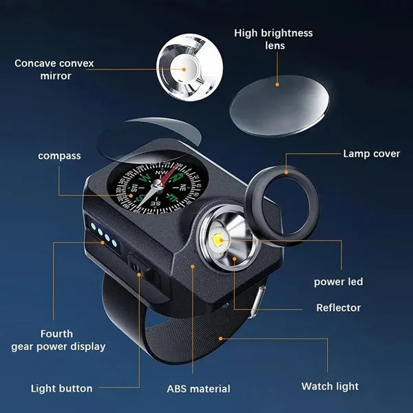 Rechargeable Wrist Torch Light with Compass USB Outdoor
