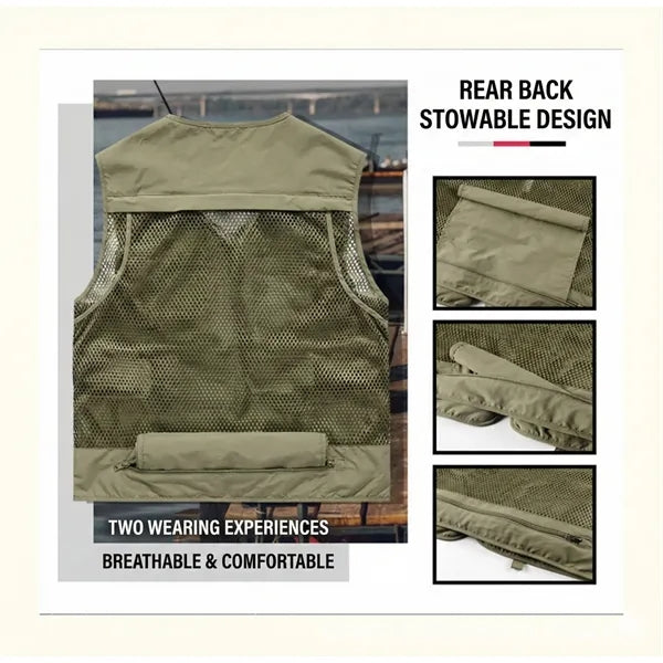 Utility Fishing Vest with Stowable Back Panel