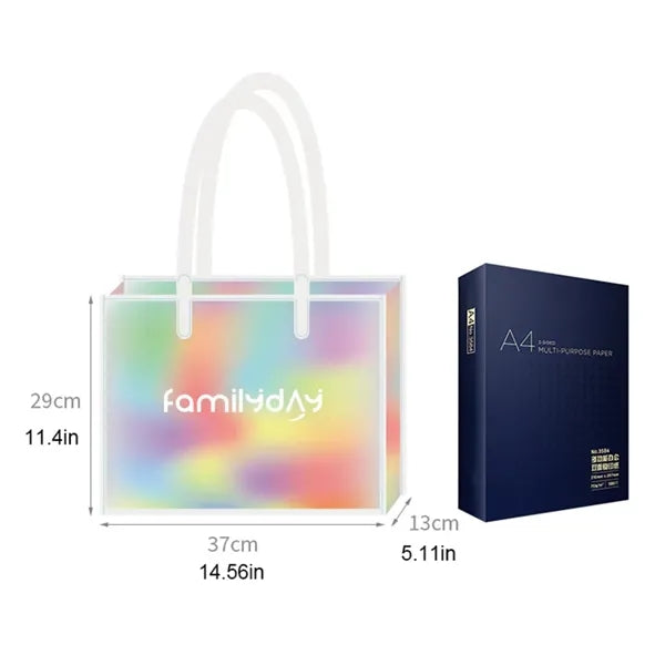 Large Holographic Clear Tote Bag with Leather Handle
