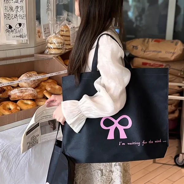 Large Pink Ribbon Non Woven Tote Bag with Handle Button