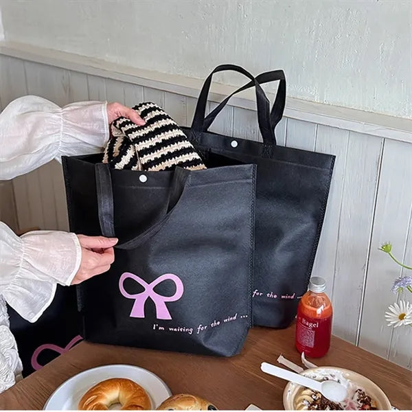 Large Pink Ribbon Non Woven Tote Bag with Handle Button