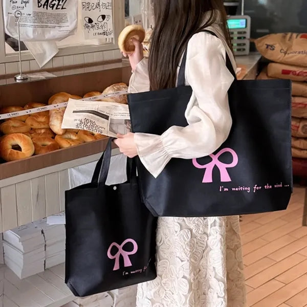 Large Pink Ribbon Non Woven Tote Bag with Handle Button