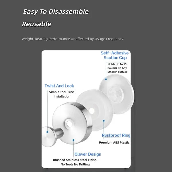 Vacuum Lock Shower Suction Cup Towel Hook Kit