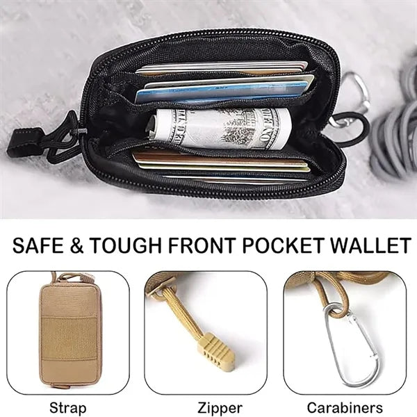 5" Zippered Minimalist Wallet w/ Clear ID Window Key Ring