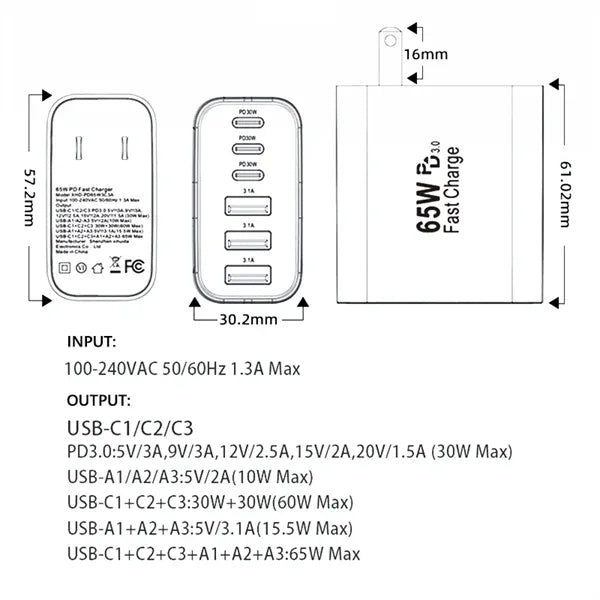 65W USB C Fast Charger Block