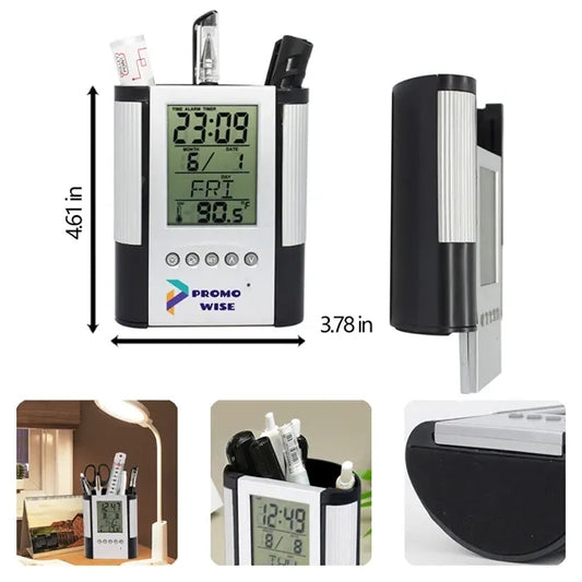 Perpetual Calendar Pen Holder Clock Temperature Display