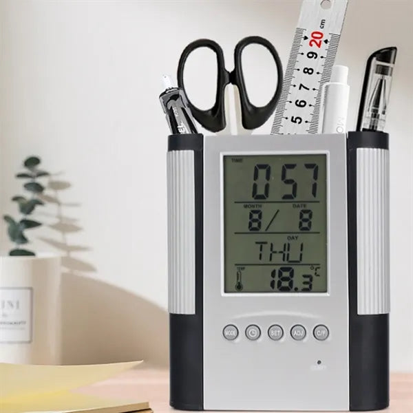 Perpetual Calendar Pen Holder Clock Temperature Display