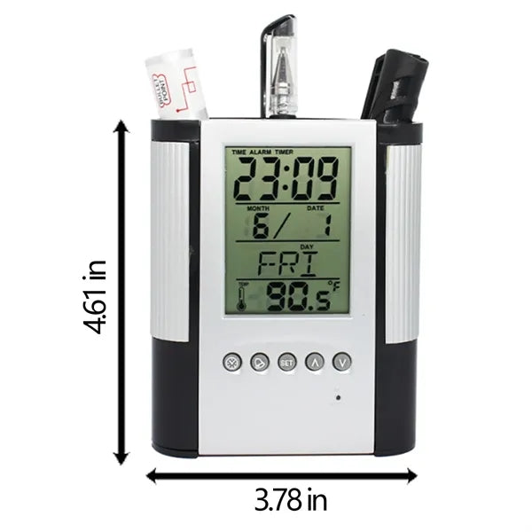 Perpetual Calendar Pen Holder Clock Temperature Display