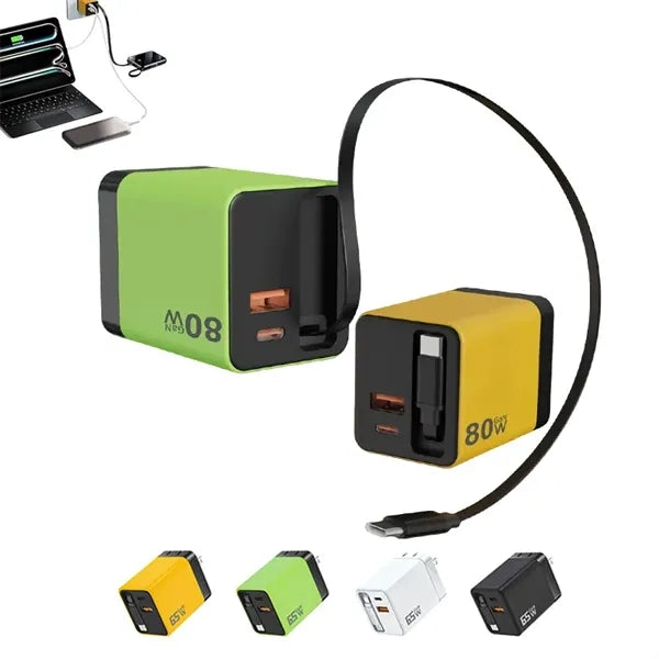 USB C Charger Block With Built-in Retractable Cable