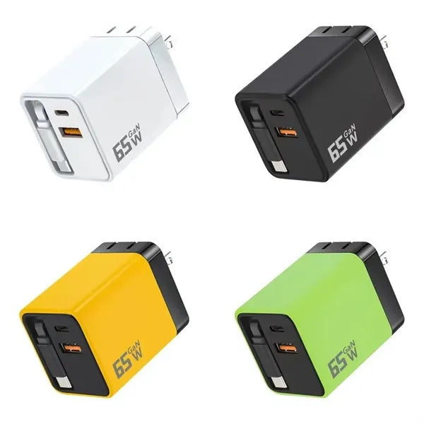 USB C Charger Block With Built-in Retractable Cable