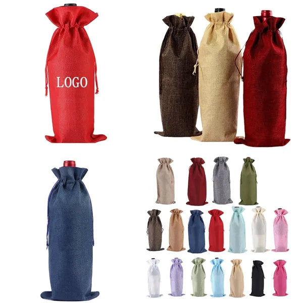 Linen Cloth Wine Bottle Drawstring Bags