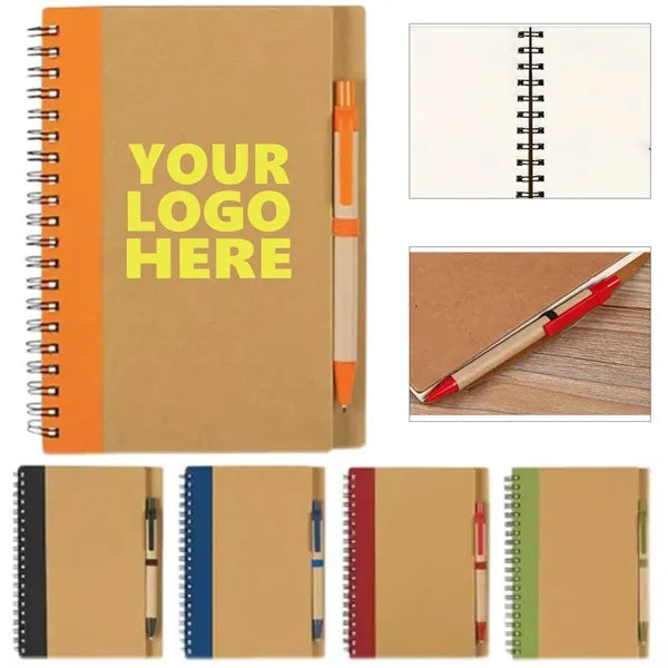 Kraft Cover Spiral Notebook with Pen