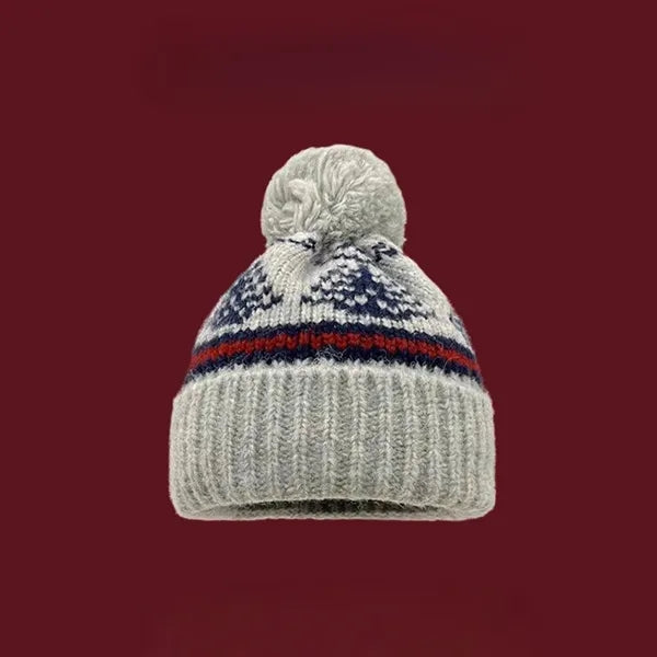 Retro Fair Isle style knitted hat, ski windproof festive