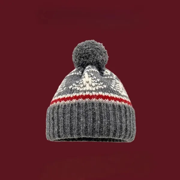 Retro Fair Isle style knitted hat, ski windproof festive