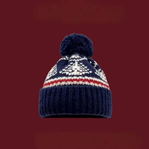 Retro Fair Isle style knitted hat, ski windproof festive