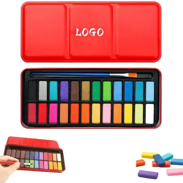 Metal Box 24 Colors Solid Watercolor Paint Set