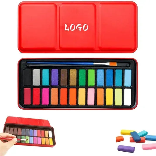 Metal Box 24 Colors Solid Watercolor Paint Set