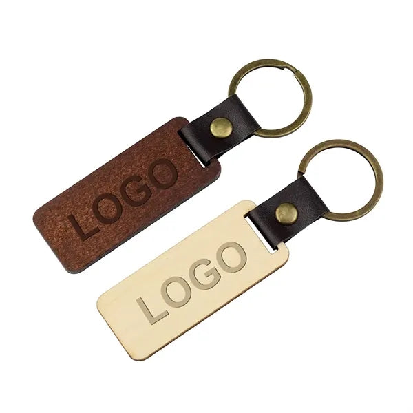 Eco Friendly Wooden Keychain with PU Strap & Split Ring