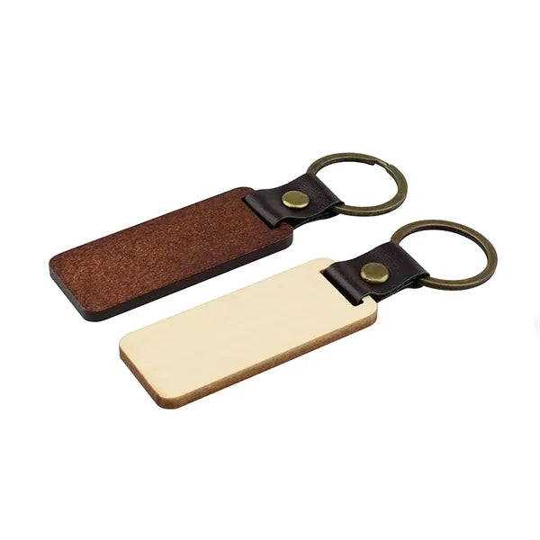 Eco Friendly Wooden Keychain with PU Strap & Split Ring