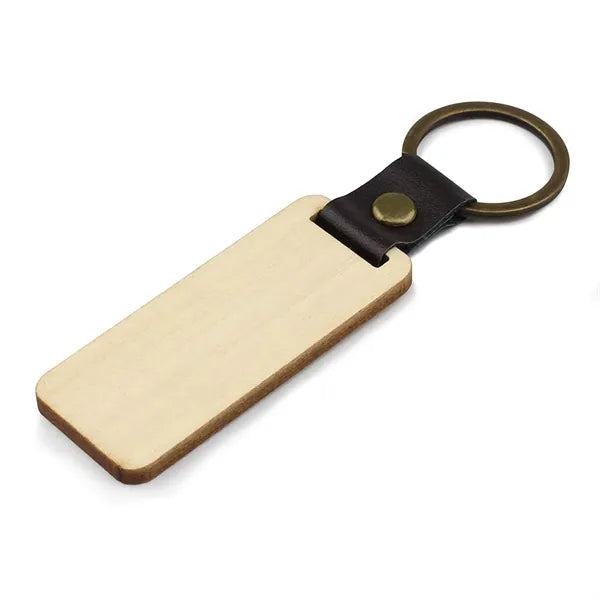 Eco Friendly Wooden Keychain with PU Strap & Split Ring