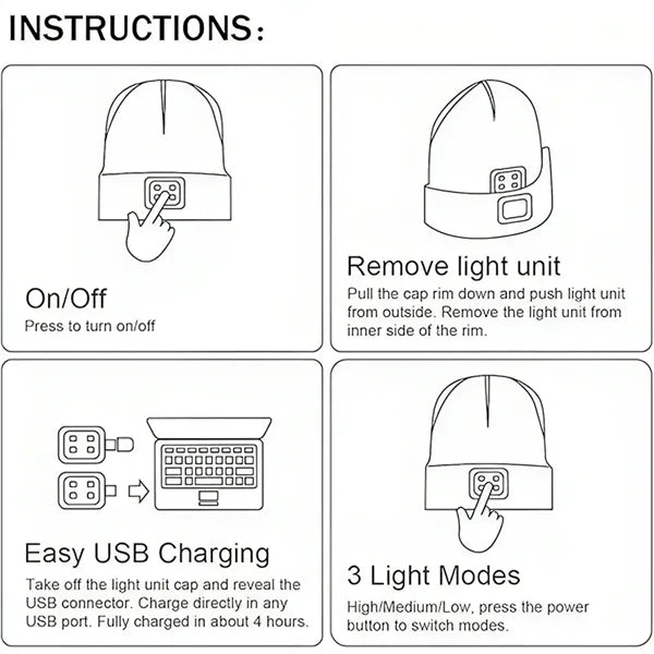 USB Rechargeable LED Light Beanie Hat