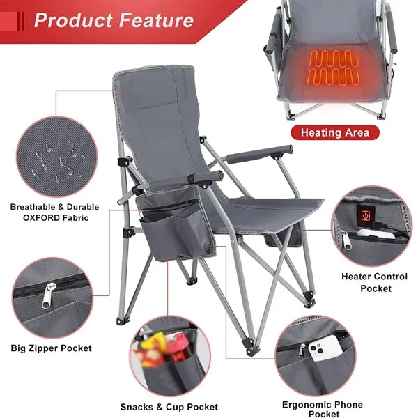 Heated camping chair with carrying bag for patio outdoor
