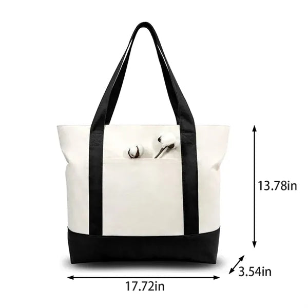 Canvas tote bag with an external pocket for casual shopping