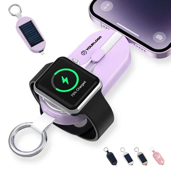 Compact wireless charger solar power bank with keychain