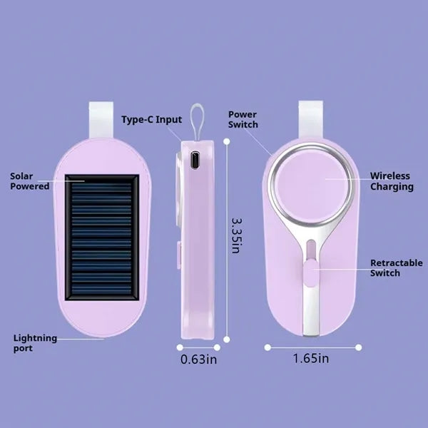 Compact wireless charger solar power bank with keychain
