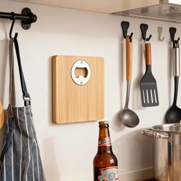 Square Bamboo Coaster with Concealed Bottle Opener