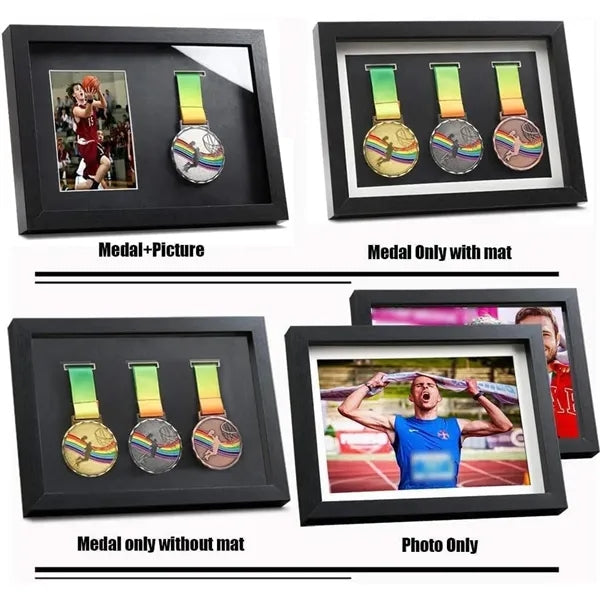Medal Display Shadow Box - 3 Medal Display Case (Black, A4)