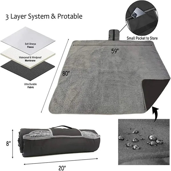 3-Layer Waterproof Outdoor Blanket with Storage Pocket
