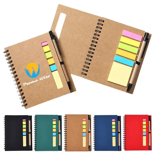 Coil Notebook With Multicolor Sticky Note Pen Holder
