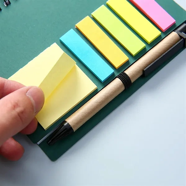Coil Notebook With Multicolor Sticky Note Pen Holder