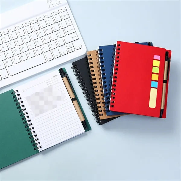 Coil Notebook With Multicolor Sticky Note Pen Holder