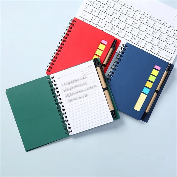 Coil Notebook With Multicolor Sticky Note Pen Holder