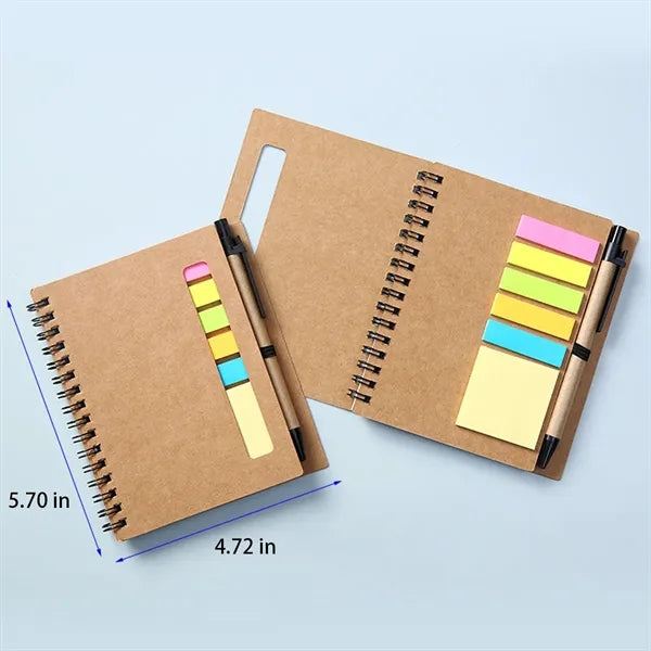 Coil Notebook With Multicolor Sticky Note Pen Holder